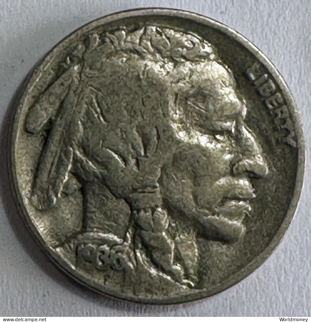 United States 5 Cents 1936 (without Letter) - 1913-1938: Buffalo