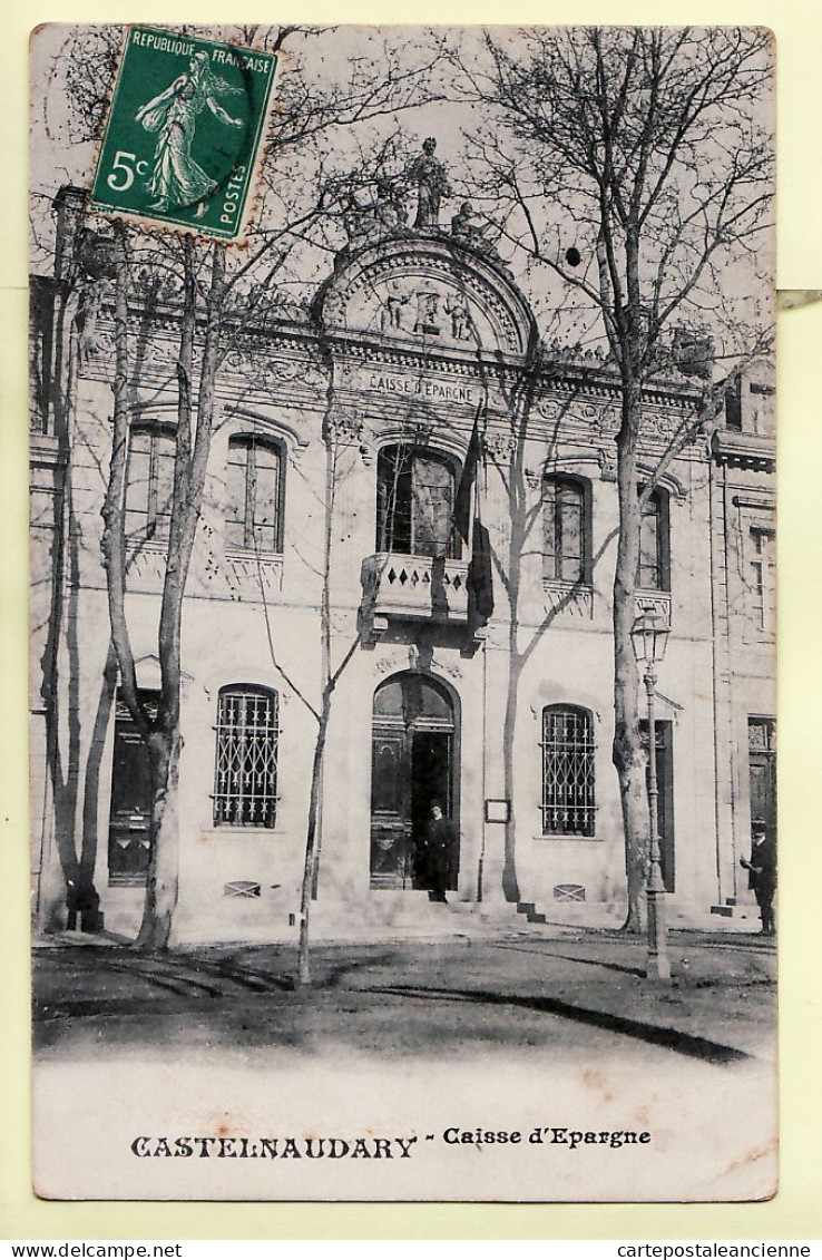 19537 / ⭐ ♥️ Peu Commun CASTELNAUDARY Aude Caisse EPARGNE Façade Platanes 1910s à CAVEL Garde Magasin 7em Batterie - Castelnaudary