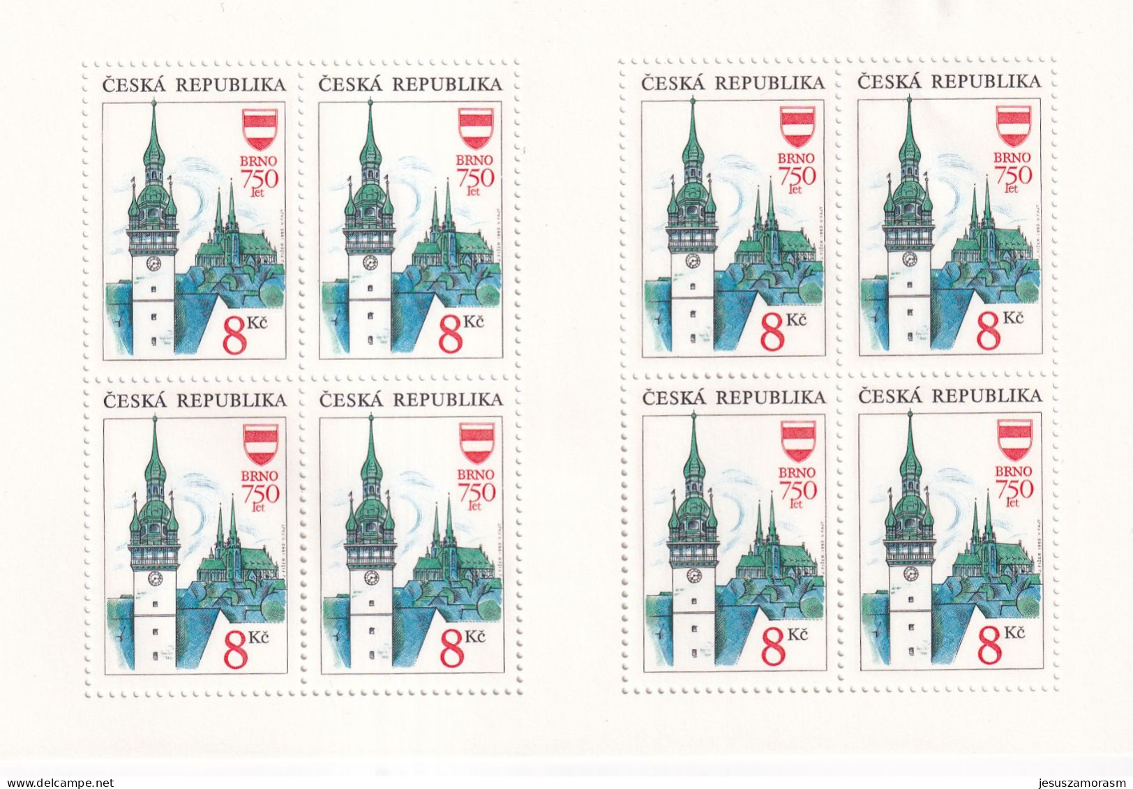 Republica Checa Nº 9 En Hoja De 8 Sellos Con Doblez - Unused Stamps