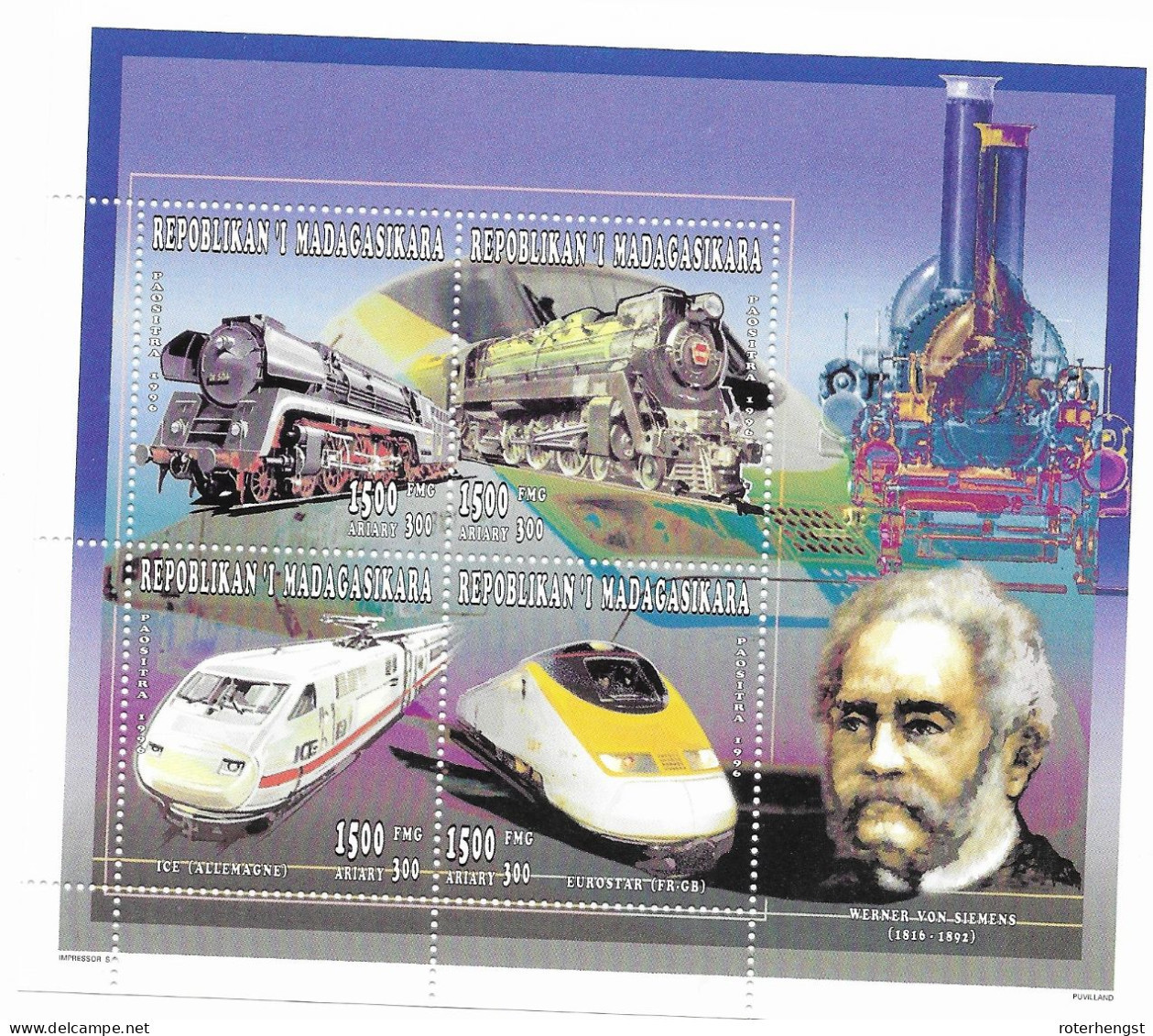 Madagascar Mnh ** Train Sheet 1996 4 Euros - Madagascar (1960-...)