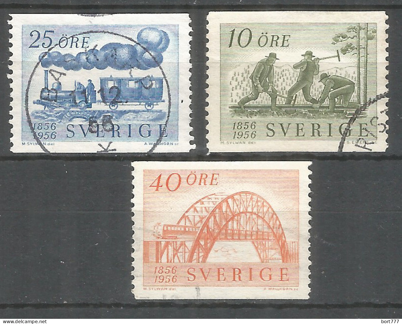 Sweden 1956 Year Used Stamps Michel # 418-420 Trains - Gebraucht