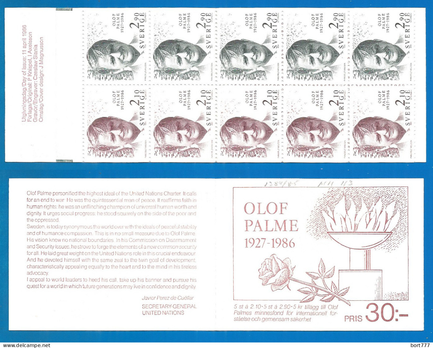 Sweden 1986 Year Booklet Mint MNH(**) Olof Palme - 1981-..