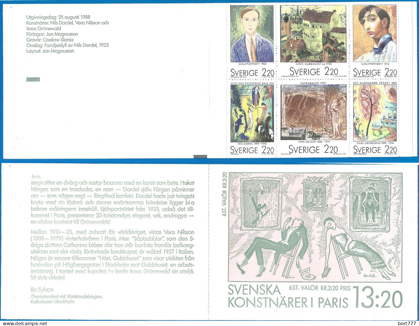 Sweden 1988 Year Booklet Mint MNH(**) Painting - 1981-..