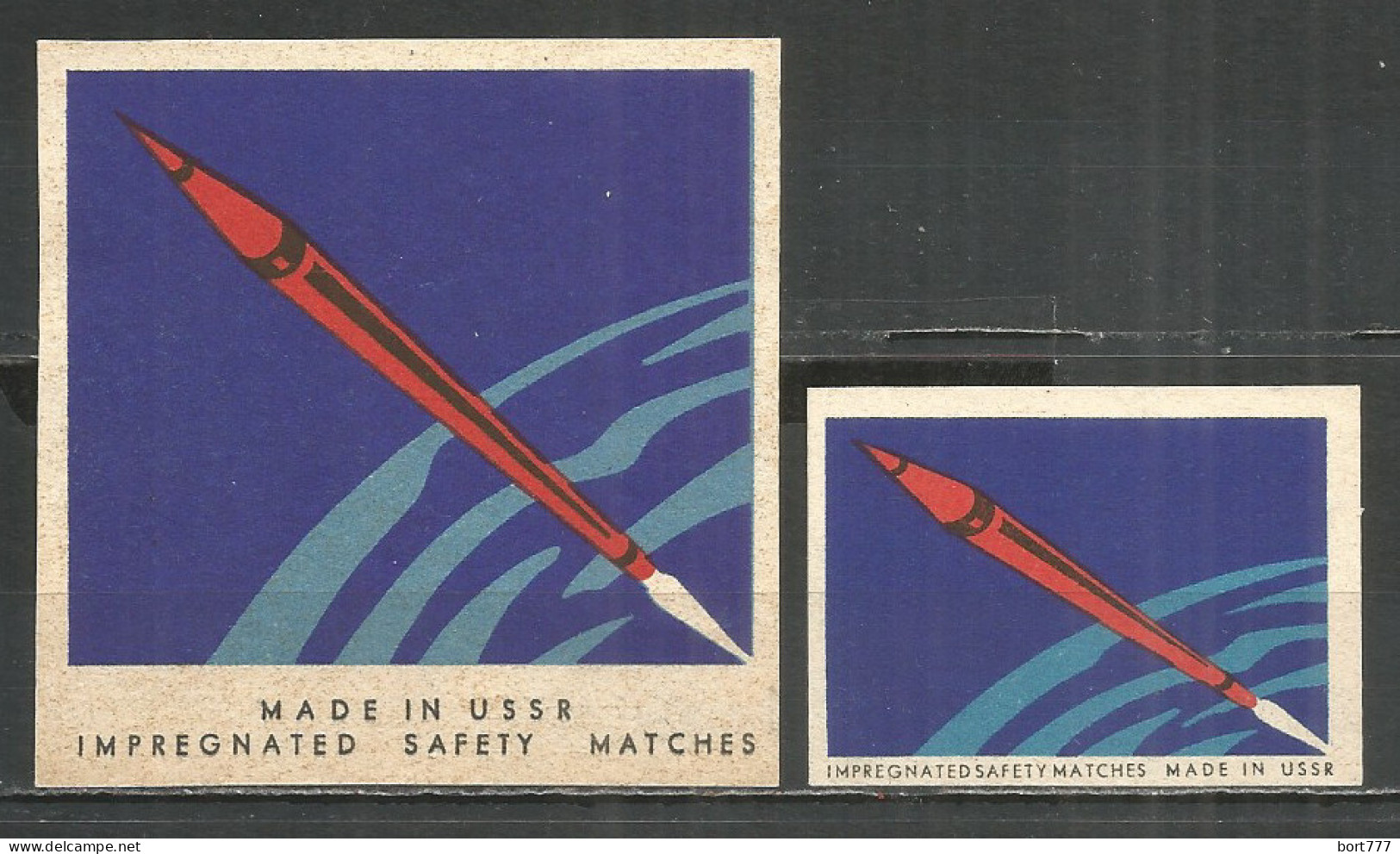 UdSSR Russia 2 Old Export Matchbox Labels Rocket - Matchbox Labels