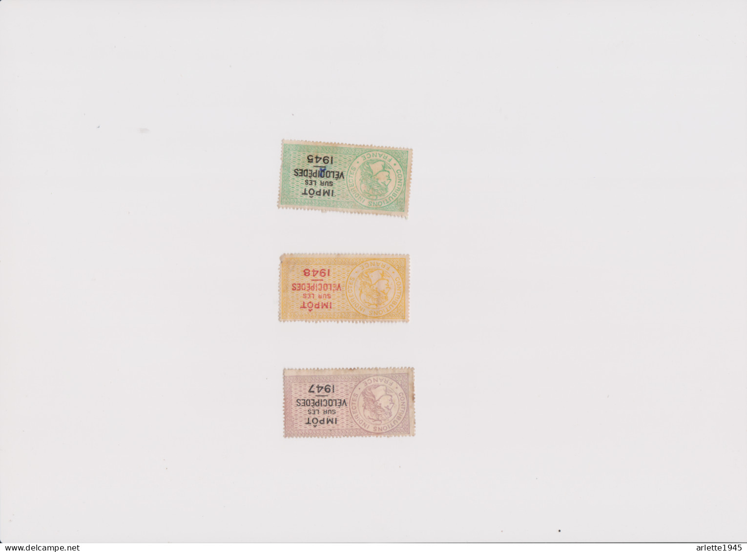 3 TIMBRES IMPOT SUR LES VELOCIPEDES  1945 1947  1948 - Andere & Zonder Classificatie