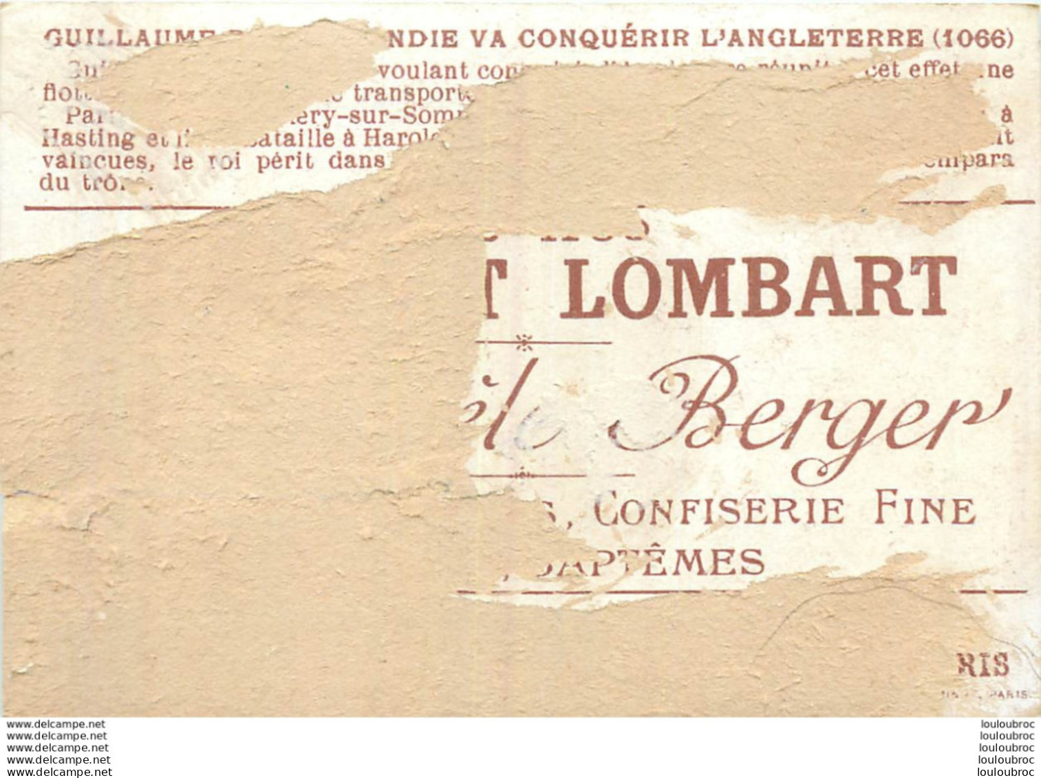 CHROMO CHOCOLAT LOMBART  IMP MINOT  GUILLAUME DE NORMANDIE - Lombart