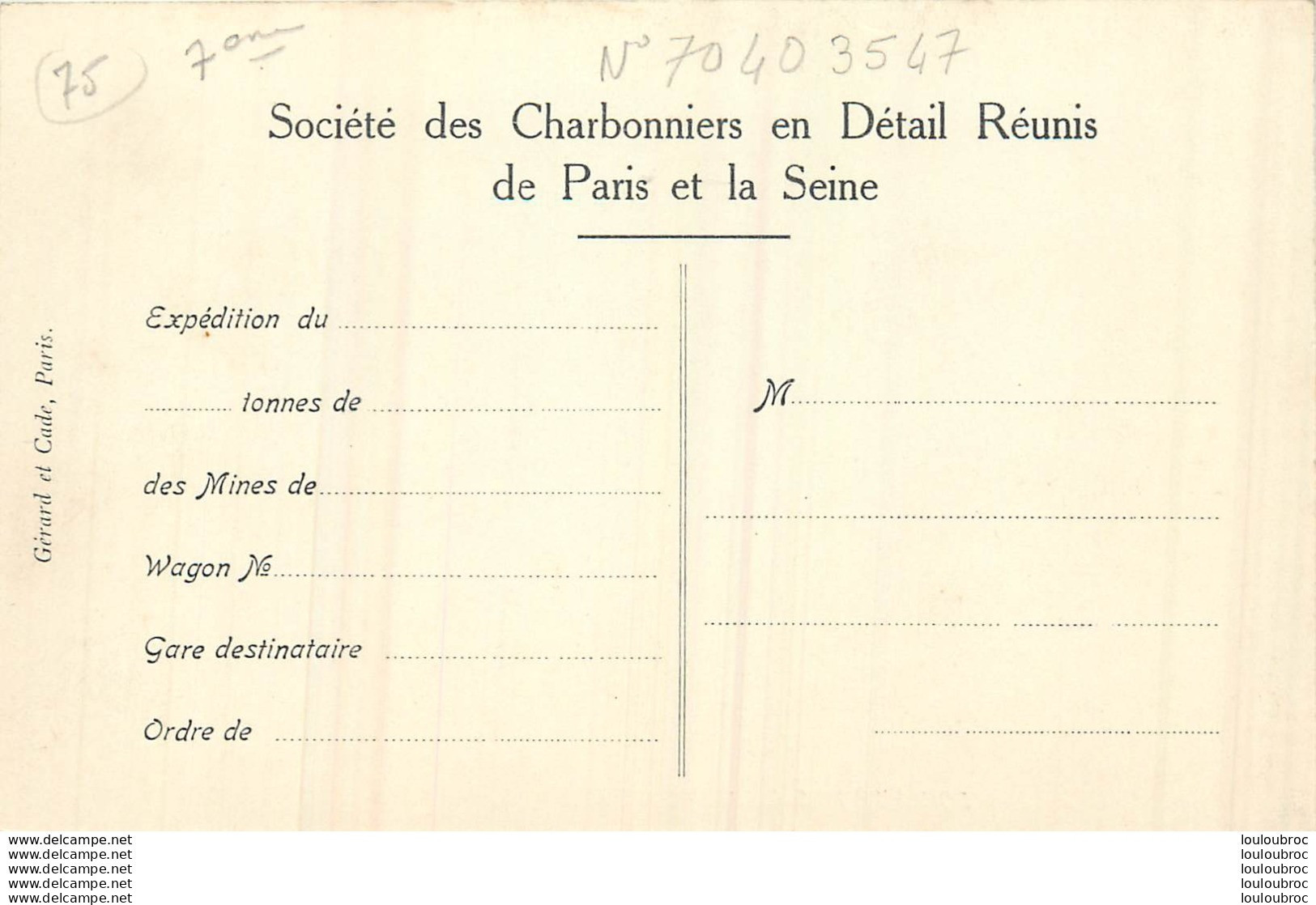 PARIS SOCIETE DES CHARBONNIERS CHANTIER QUAI DE GRENELLE - Sonstige & Ohne Zuordnung