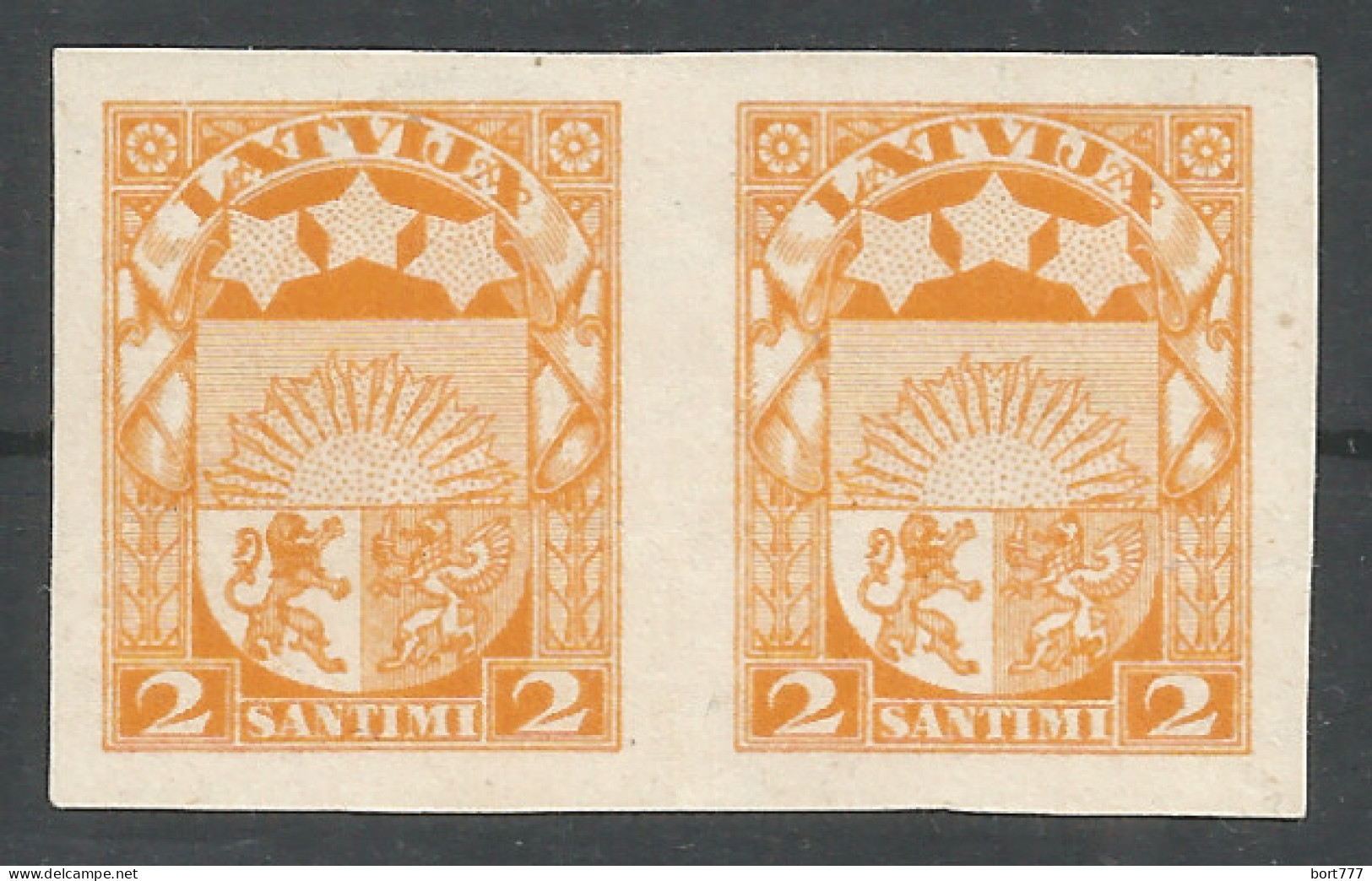 Latvia 1927  2 Sant. Type I (Y) 2 Mint Stamps No Gum Imperf. - Lettonia