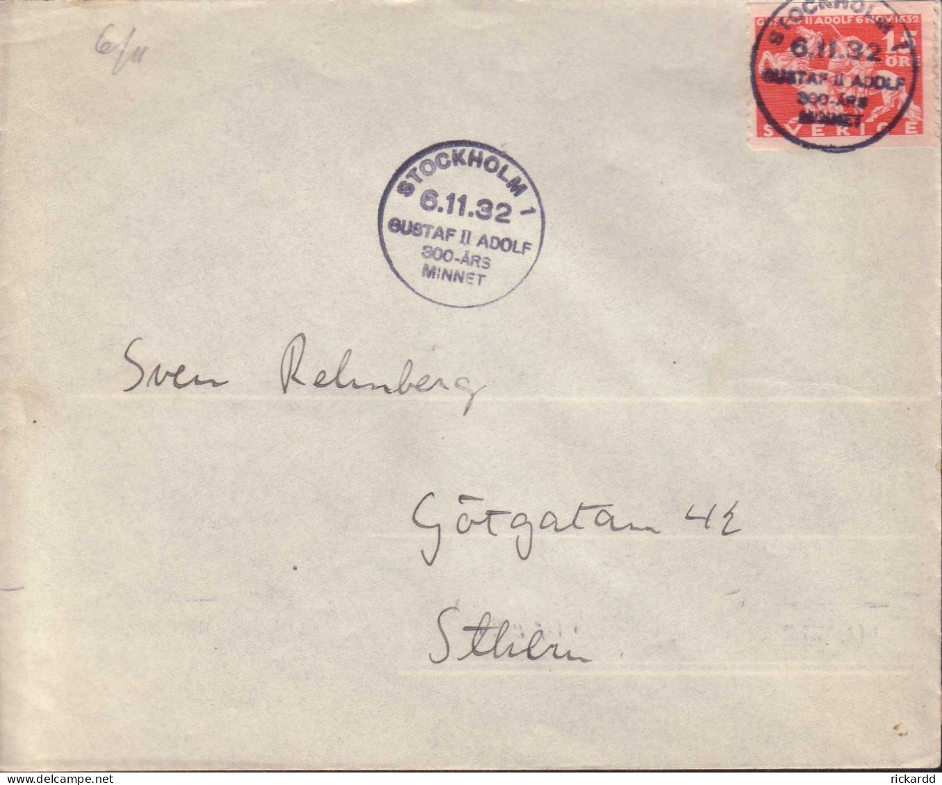 Sweden - Envelope 15 öre Lützen, Special Cancellation 6.11.32 - 1920-1936 Francobolli In Bobina I