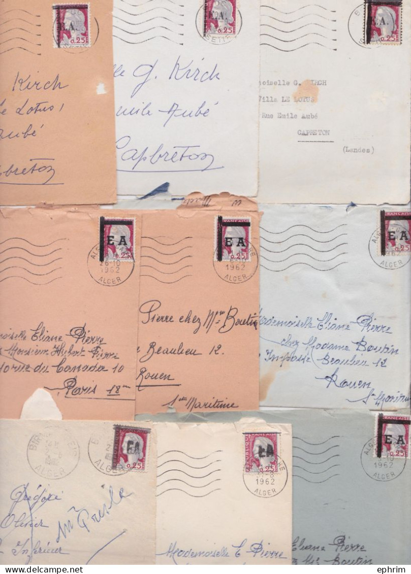 Lettre Algérie Française Lot De 9 Lettres Timbre Marianne Decaris Surcharge EA Overprint Algeria Stamp Mail Cover 1962 - Lettres & Documents