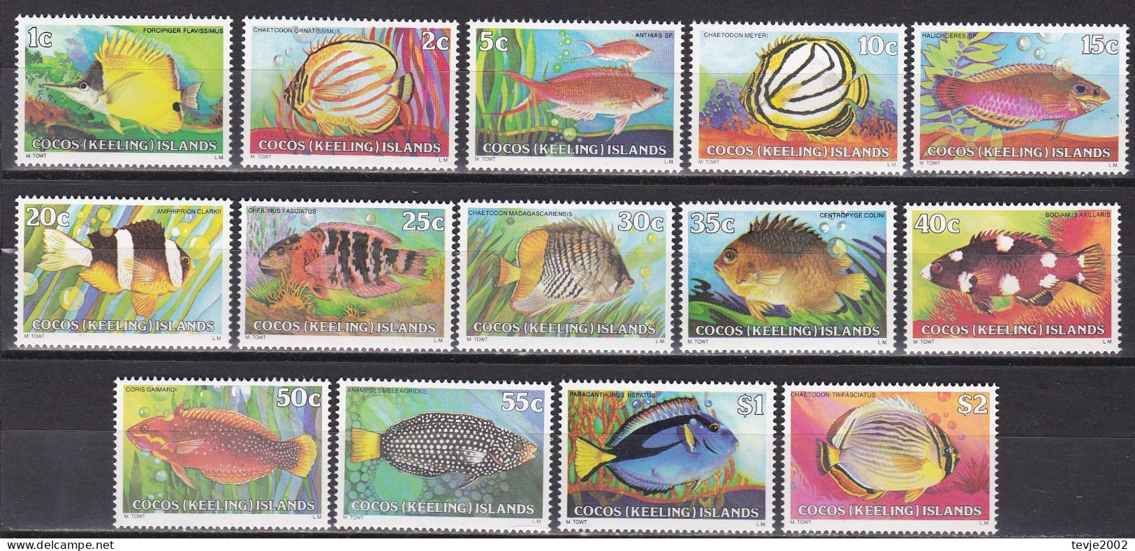 Kokos-Inseln Cocos Keeling Islands 1979 - Mi.Nr. 34 - 47 - Postfrisch MNH - Tiere Animals - Peces