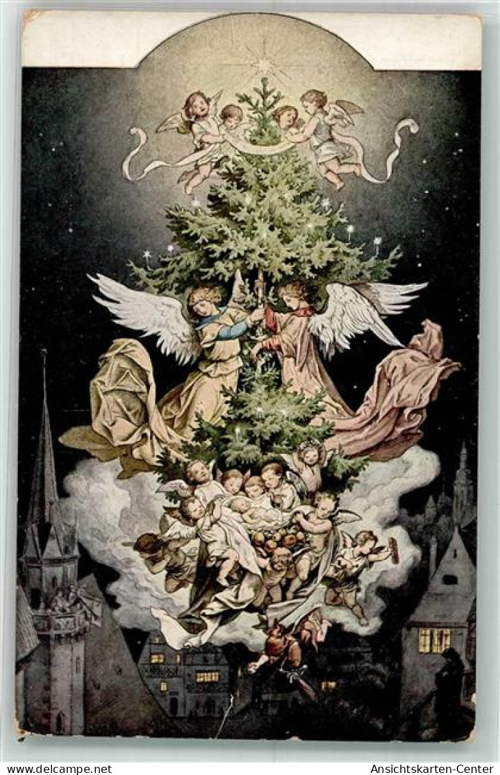 39746801 - Weihnachten Christnacht Engel Behueten Das Christkind In Den Wolken Ueber Der Stadt Verlag Fuer Volkskunst S - Richter, Ludwig