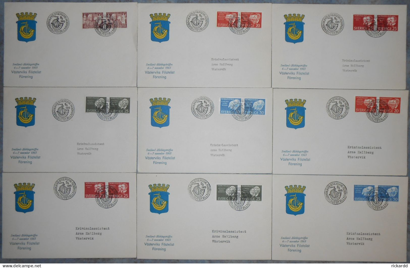 9 Letters With Commemorative Postmarks From Frimärksutställningen Västervik 1965 - Autres & Non Classés