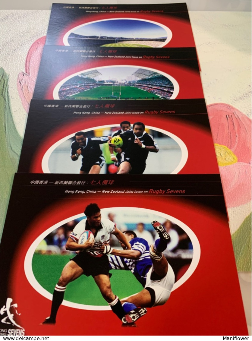Hong Kong Stamp Cards Joint Issue New Zealand  On Rugby Sevens Sports 2004 - Covers & Documents