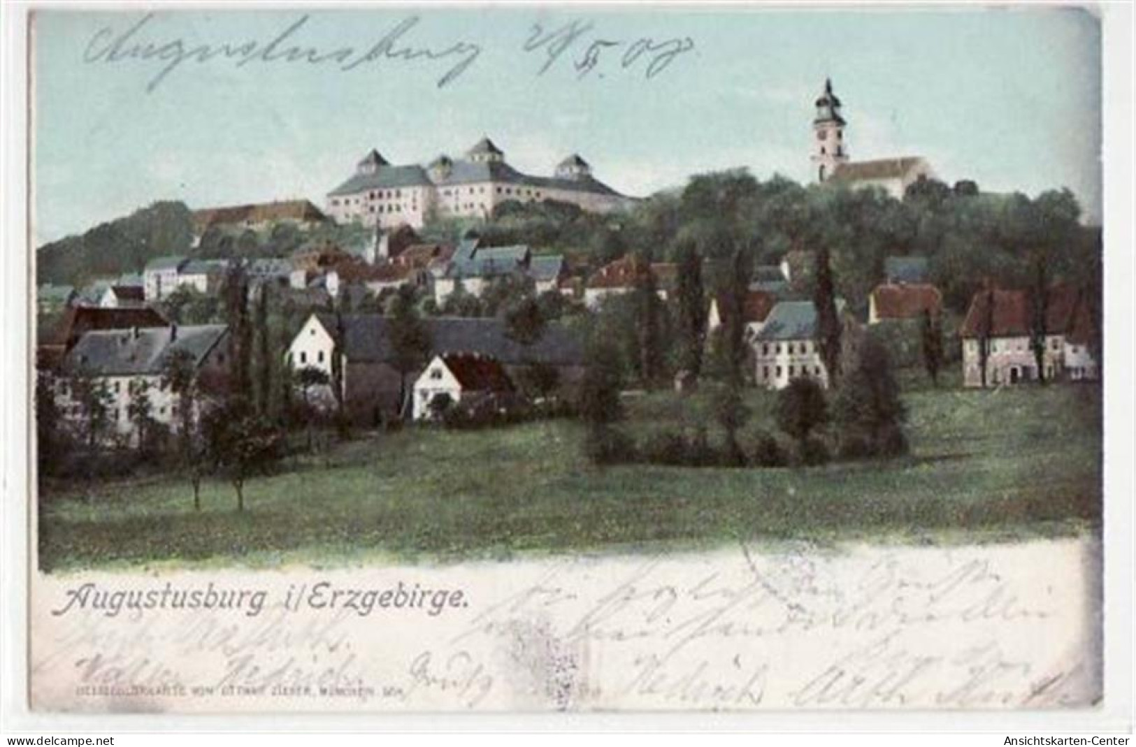 39036701 - Augustusburg Mit Gesamtansicht Gelaufen Von 1908. Leicht Buegig, Leicht Fleckig, Sonst Gut Erhalten - Augustusburg