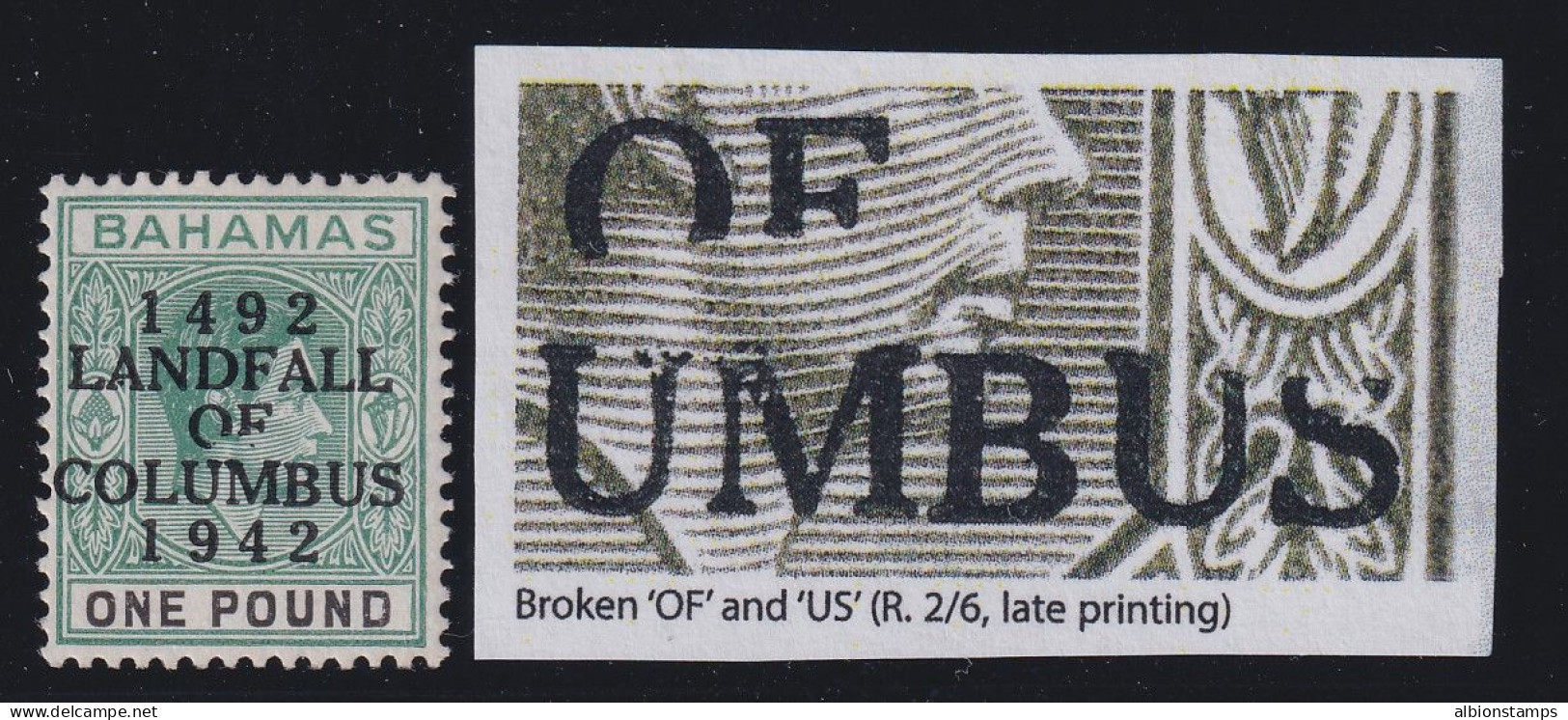 Bahamas, SG 175b, MLH "Broken OF And US" Variety - 1859-1963 Crown Colony