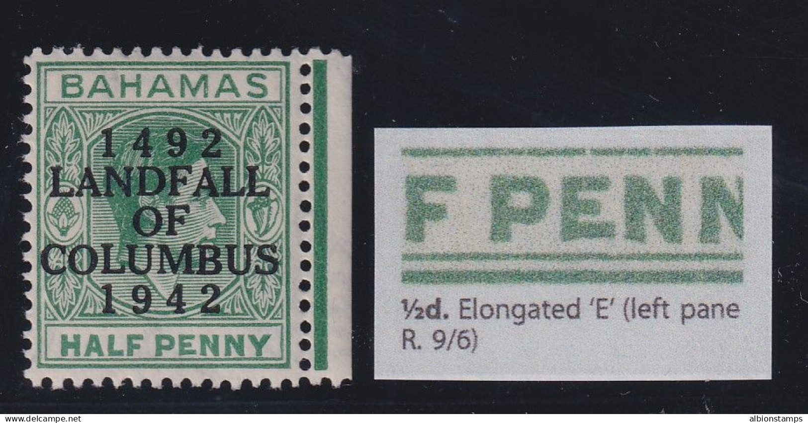 Bahamas, SG 162a, MNH Selvage "Elongated E" Variety - 1859-1963 Crown Colony
