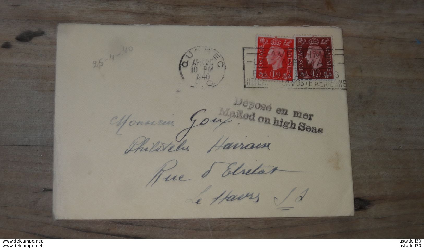 Enveloppe GB, Postée QUEBEC CANADA, Mailed On High Sea - 1940  ...........Boite-2........ 45 - Briefe U. Dokumente
