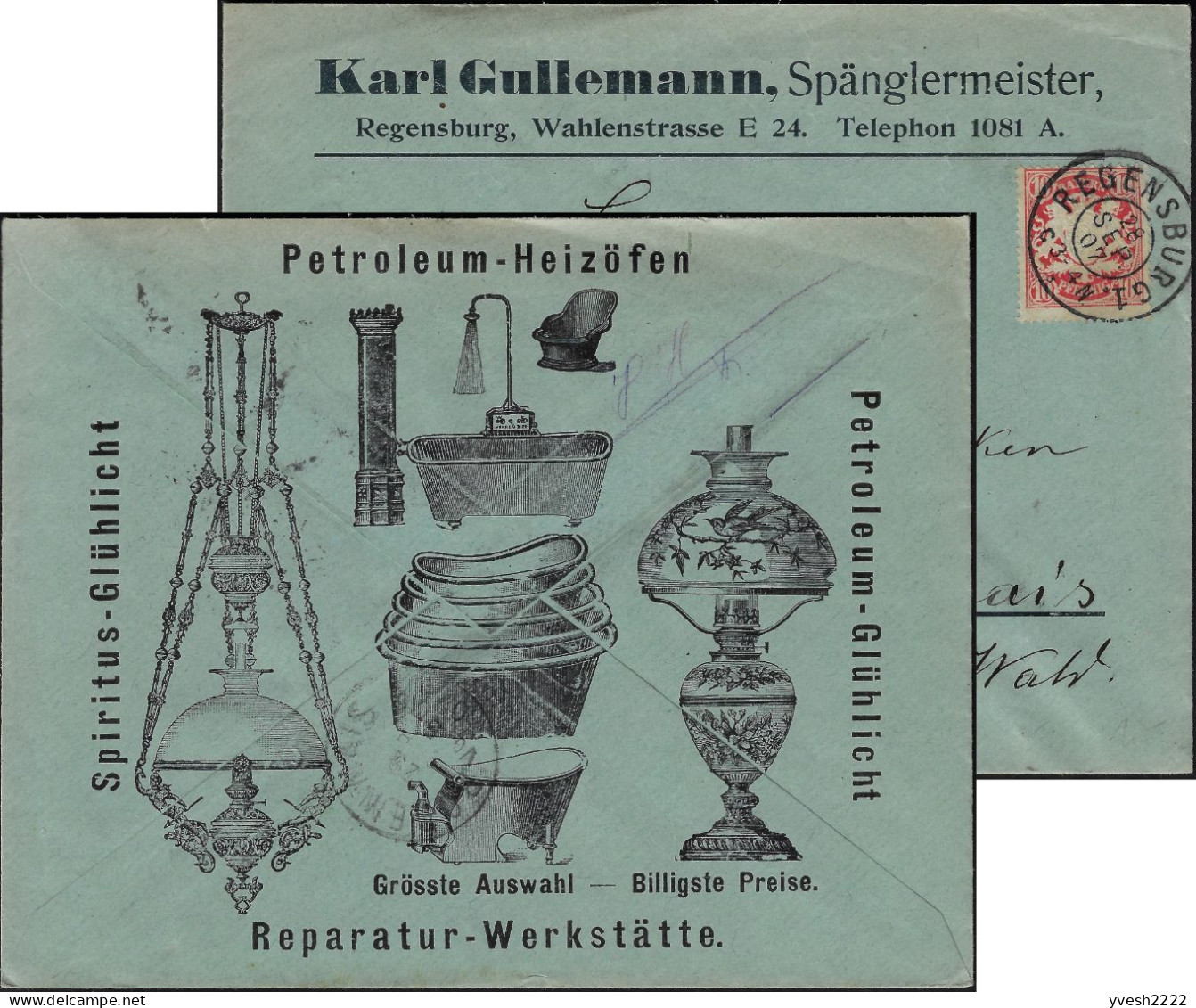 Bavière 1907. Enveloppe Publicitaire, Ratisbonne. Appareils De Chauffage Au Pétrole, Lampes à Incandescence Au Pétrole - Oil
