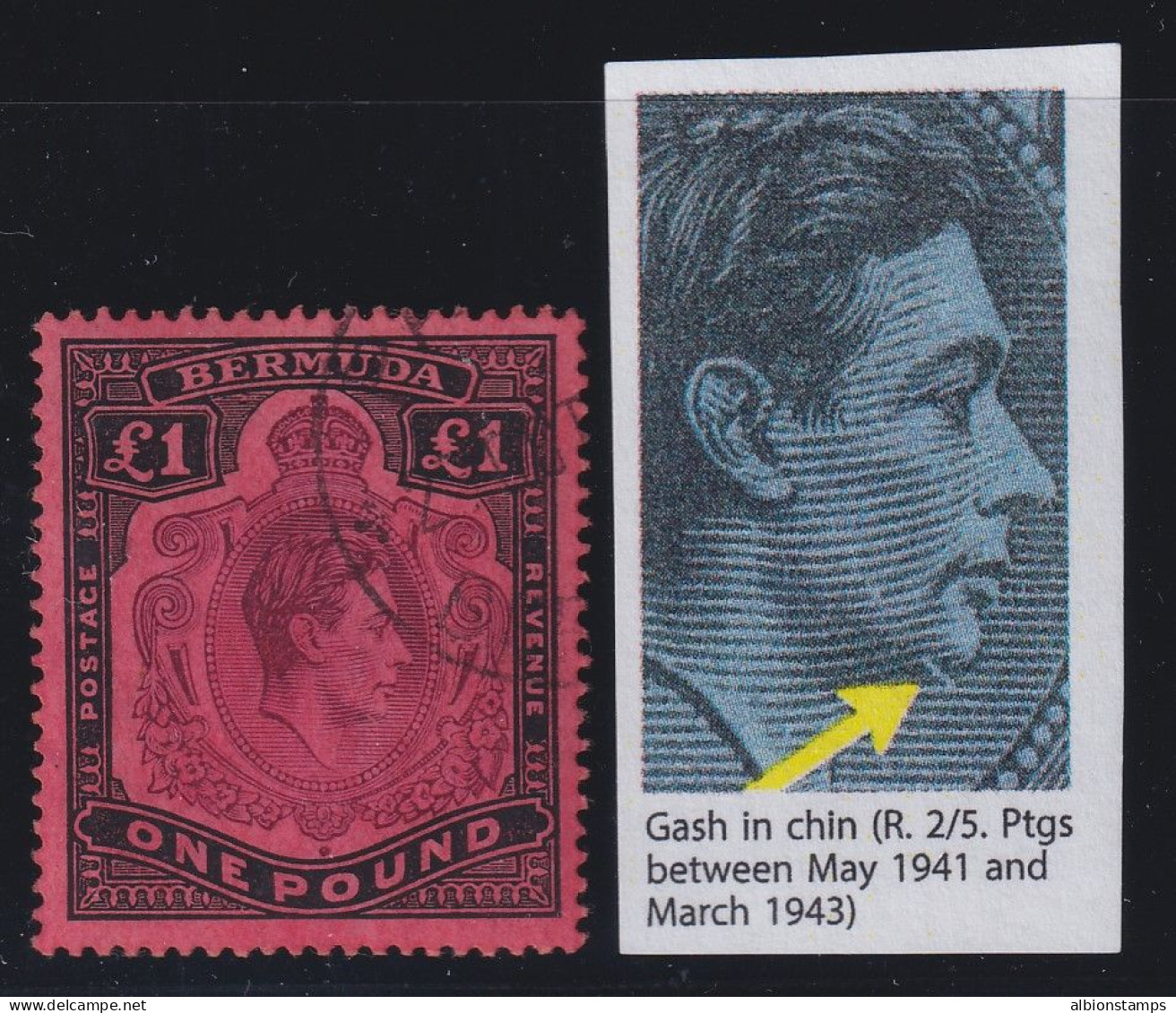 Bermuda, SG 121bf, Used "Gash In Chin" Variety, W/ RPS Cert - Bermudas