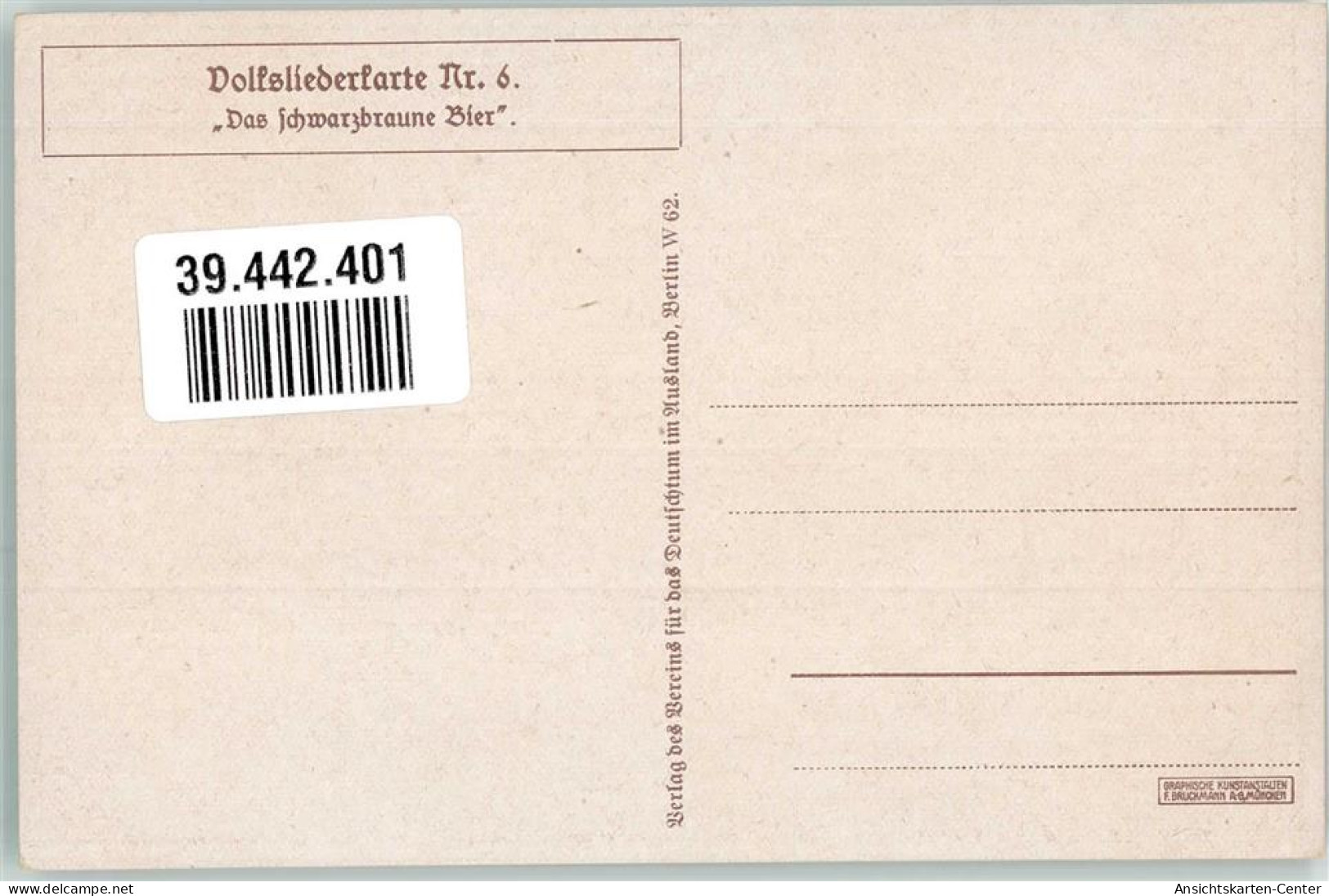 39442401 - Pfeife Volkslied Nr.6 Das Schwarzbraune Bier Hund Verein Fuer Das Deutschtum Im Ausland - Schulen