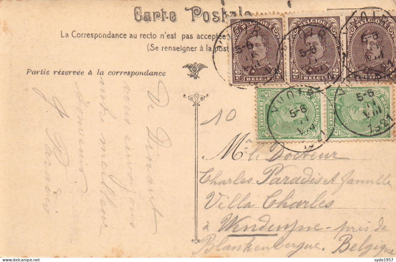 COB 136 (3x) Et COB 138 (2x) Sur Carte Postale - 1915-1920 Albert I