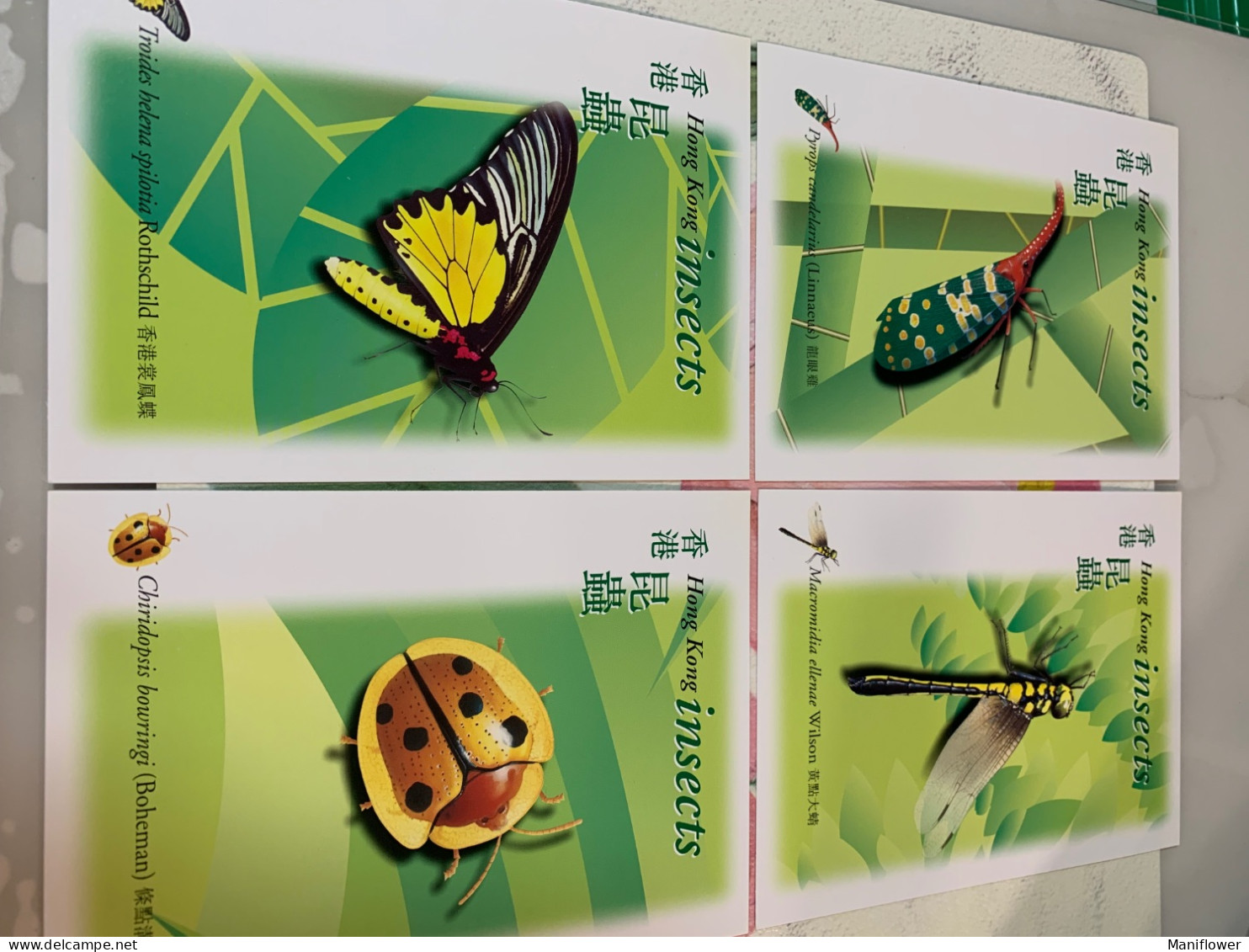 Hong Kong Stamp Cards Butterfly Dragonfly Used X 4 Diff - Vlinders