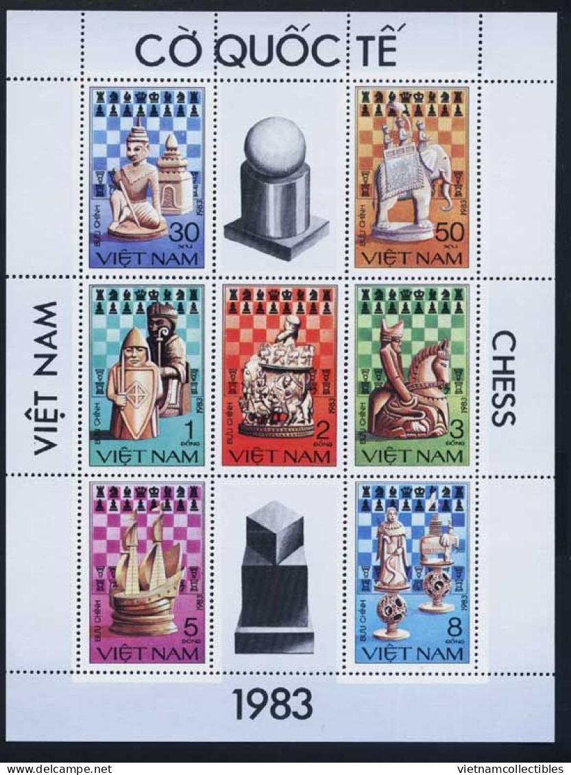 Vietnam Viet Nam MNH Perf Variety Sheetlet 1983 : Chess / Elephant / Horse / Bishop / Pawn / King (Ms419B2) - Vietnam