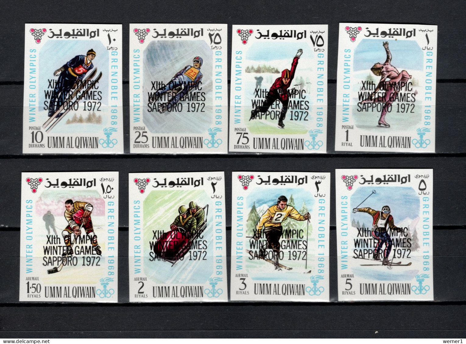 Umm Al Qiwain 1969 Olympic Games Sapporo Set Of 8 With Overprint Imperf. MNH - Inverno1972: Sapporo