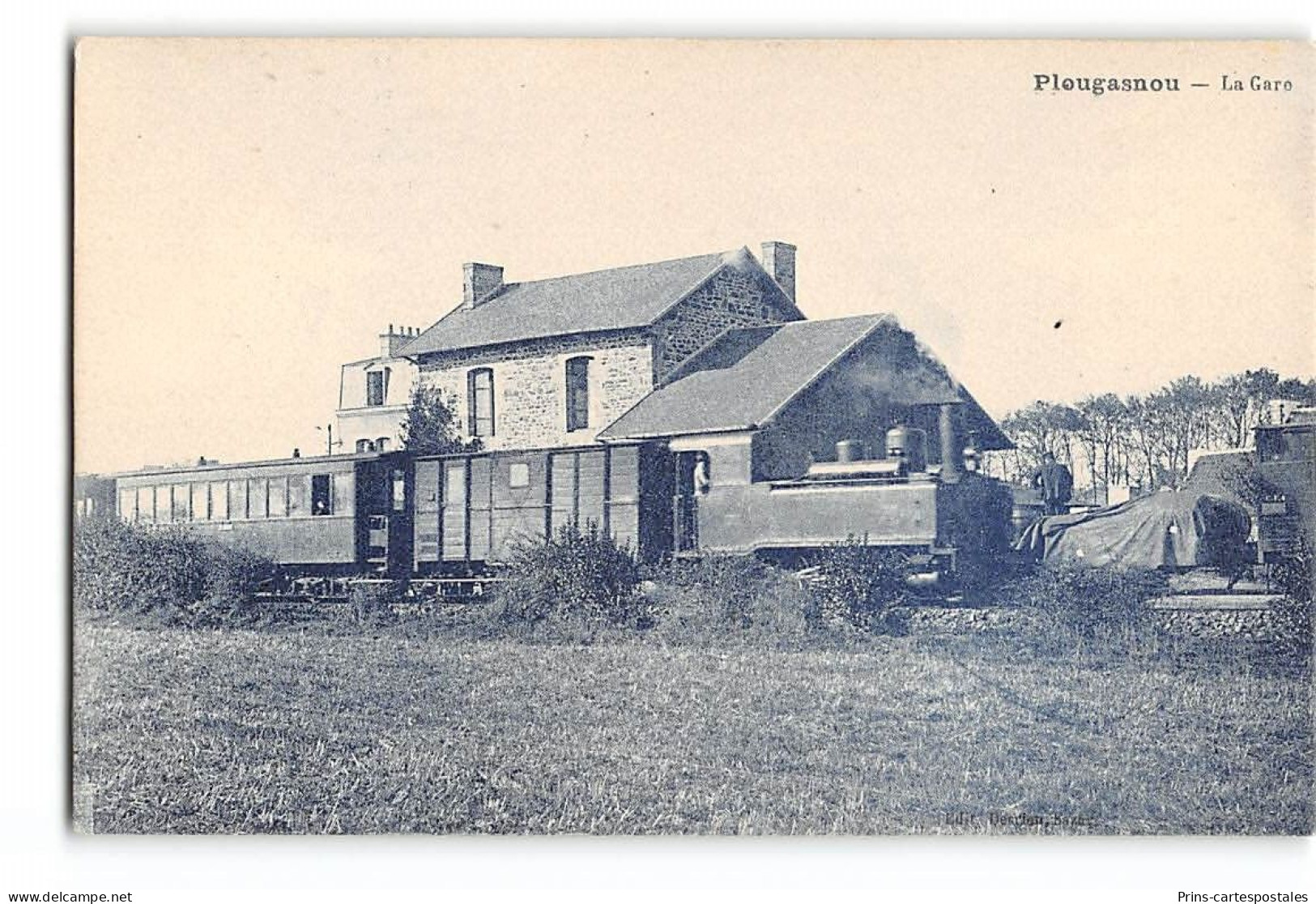 CPA 29 Plougasnou La Gare Et Le Train Tramway - Plougasnou