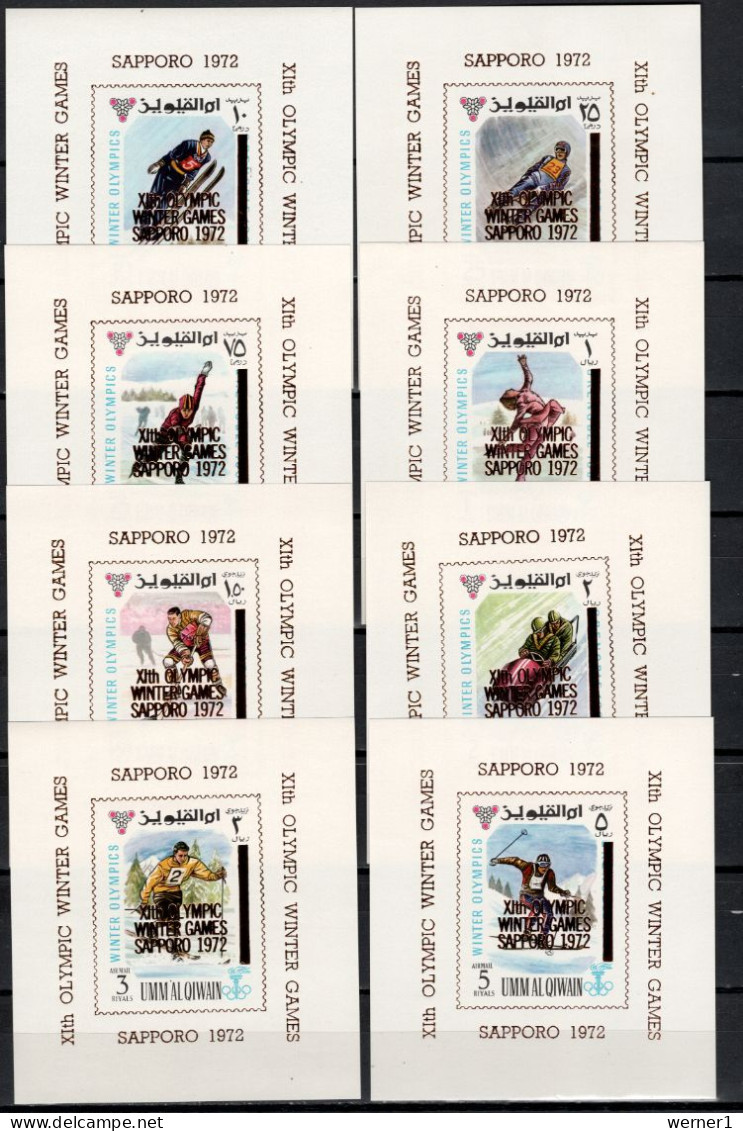 Umm Al Qiwain 1969 Olympic Games Sapporo Set Of 8 S/s With Golden Overprint MNH -scarce- - Inverno1972: Sapporo