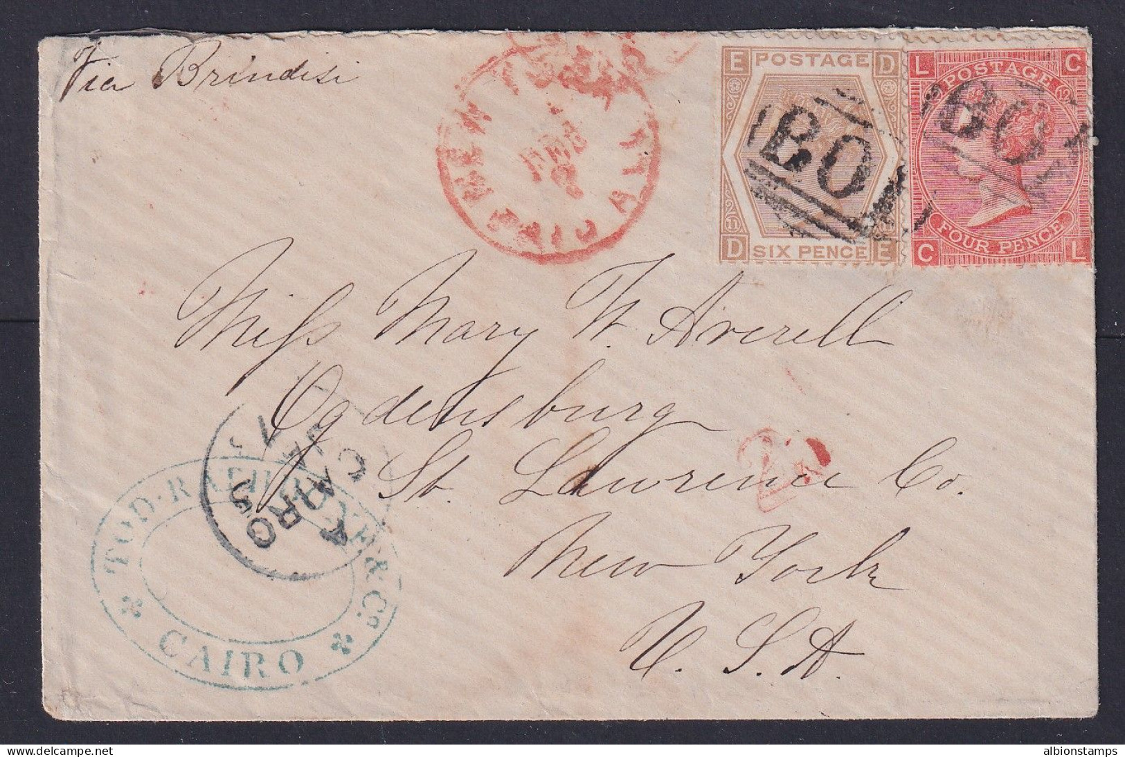 GB In EGYPT - 4p And 6p Used From Cairo With B01 Cancels On 1872 Cover To USA - 1866-1914 Khedivato Di Egitto