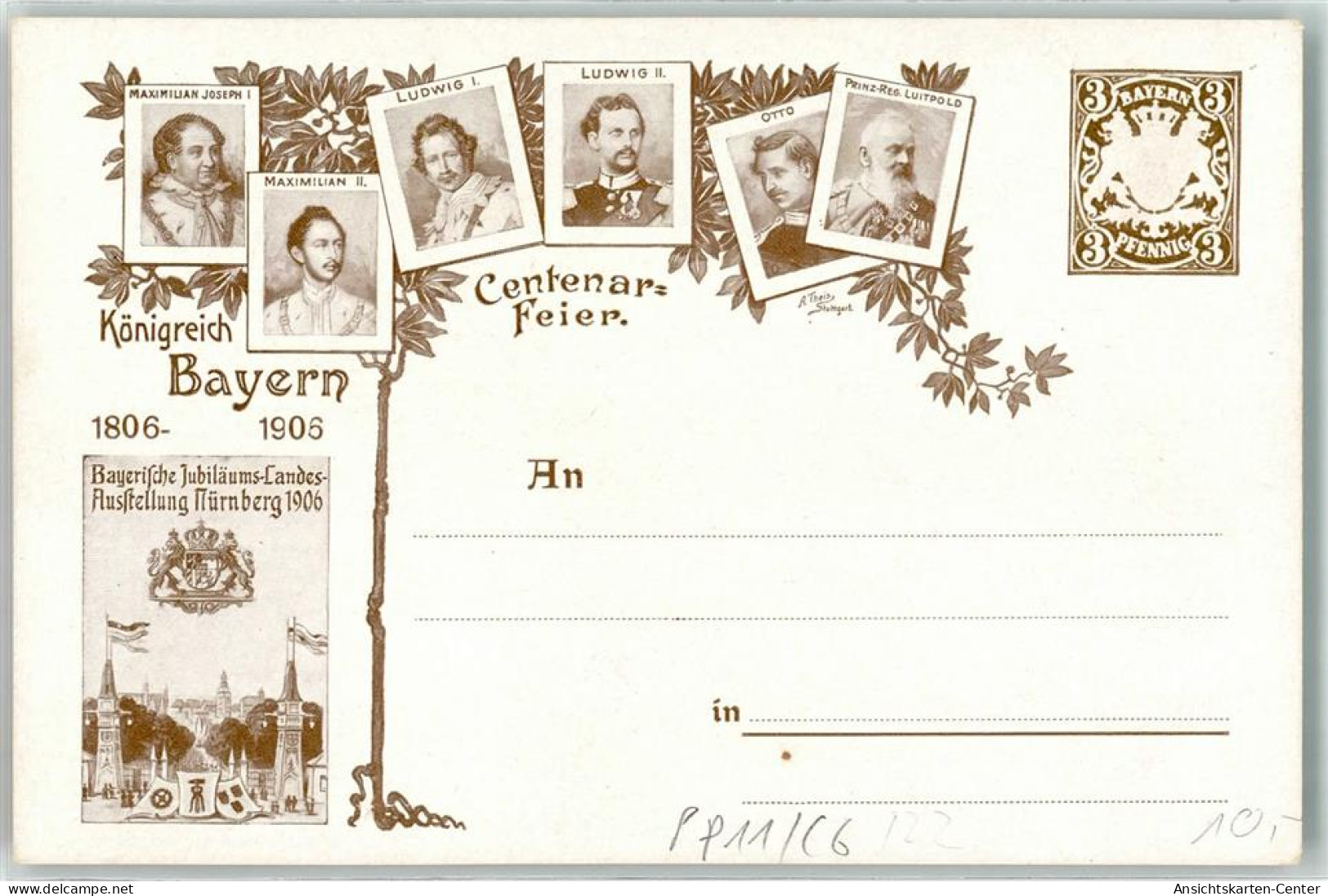 39368101 - Bayerische Jubilaeums Landes Ausstellung 1906 Centenar-Feier Maximilian Joseph I. Maximilian II. Ludwig I. L - Cartoline Postali