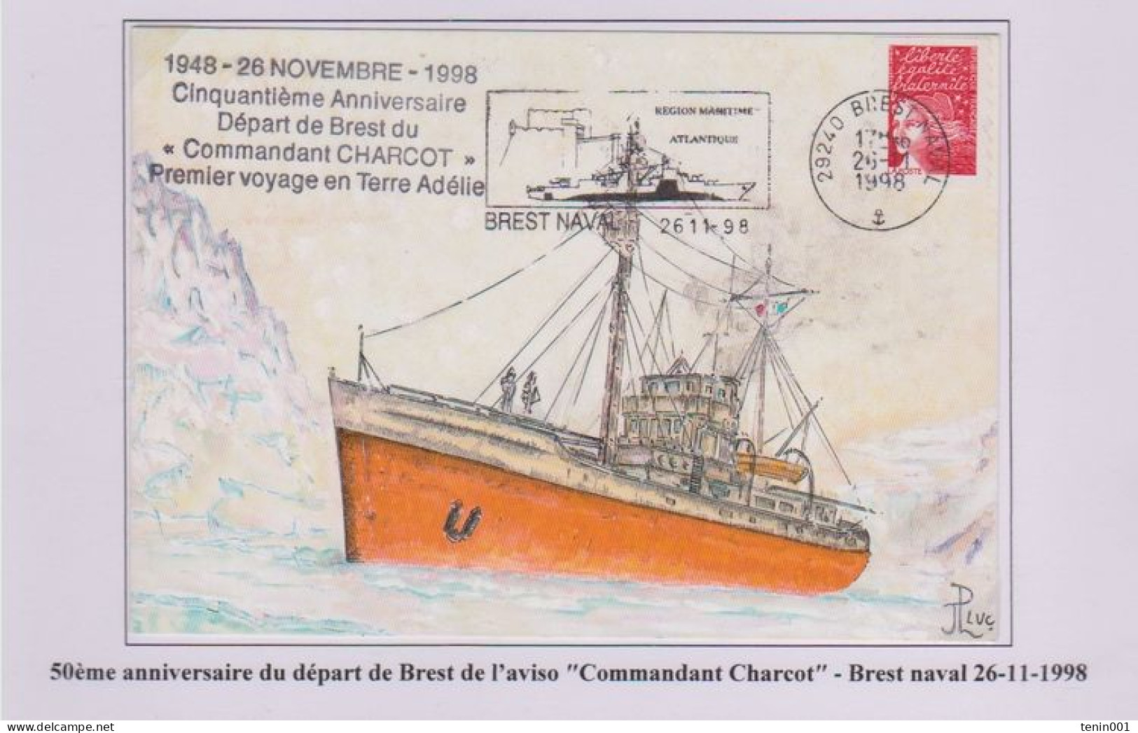 TAAF - Terre Adélie - Brest 26-11-1998 -cachet 50ème Anniversaire Du Départ Du Commandant Charcot - - Brieven En Documenten
