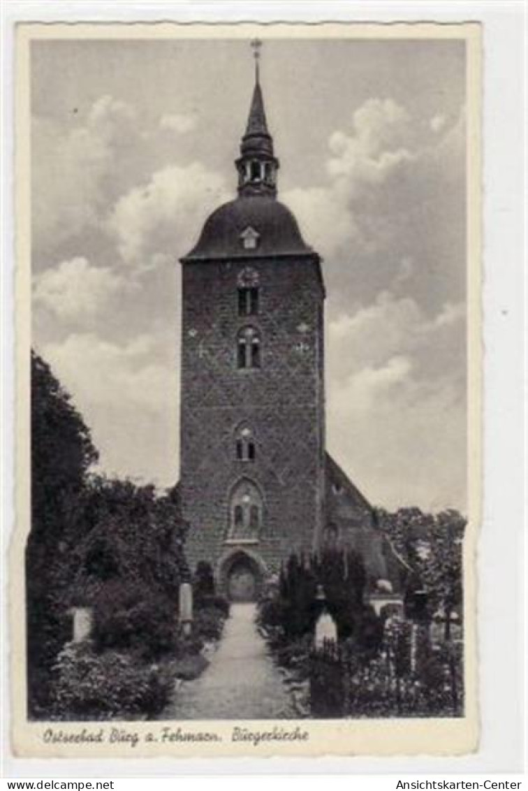 39072501 - Ostseebad Burg, Insel Fehmarn Mit Burgerkirche Gelaufen, Ca. 1951. Leichter Stempeldurchdruck, Kleiner Knick - Fehmarn