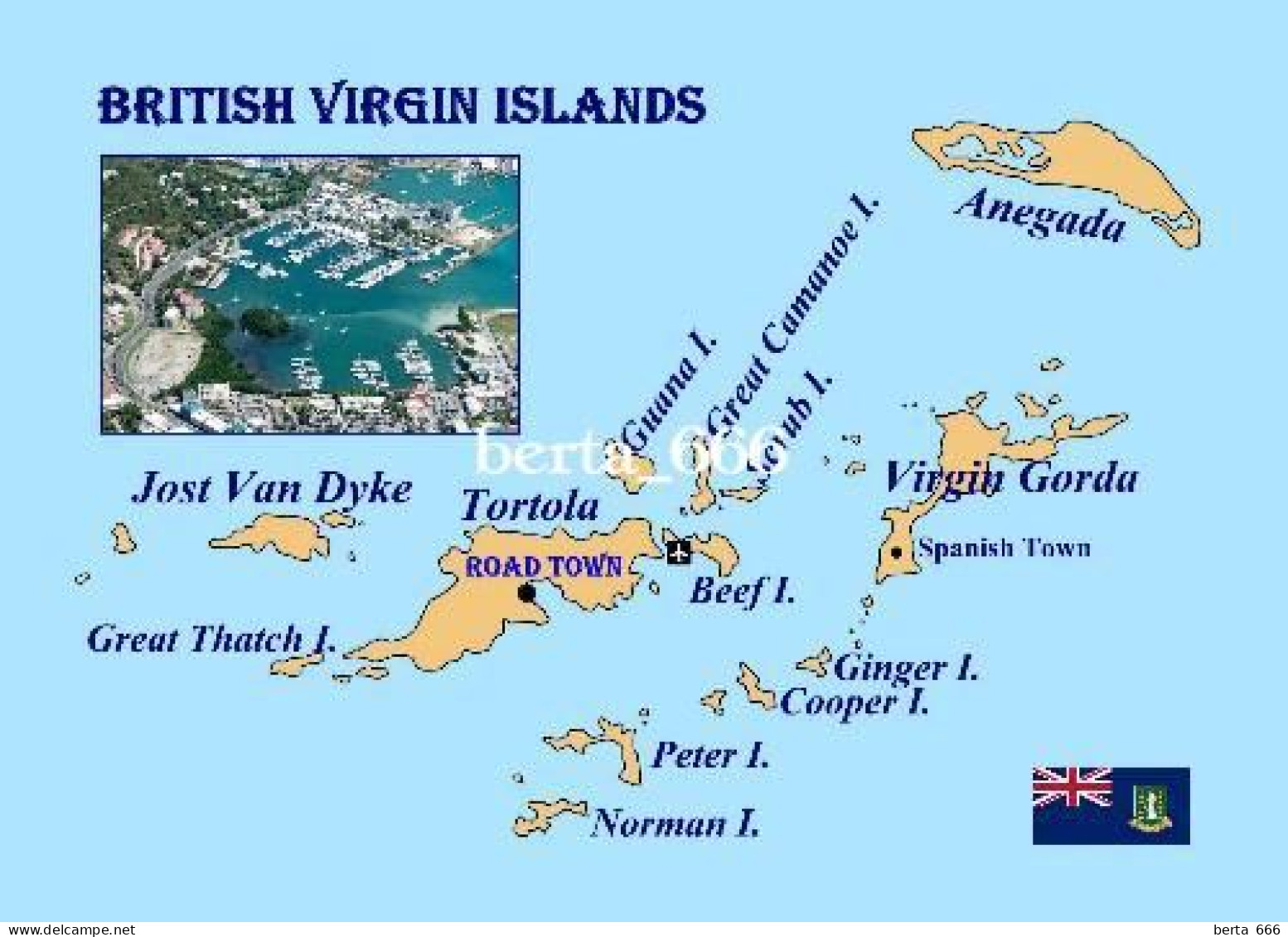 British Virgin Islands Map New Postcard * Carte Geographique * Landkarte - Islas Vírgenes Británicas