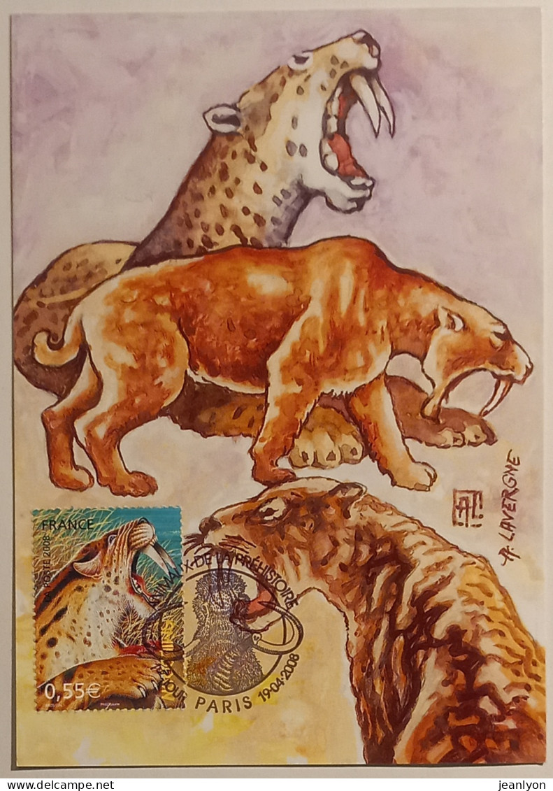 SMILODON / ANIMAL PREHISTORIQUE Genre TIGRE - Carte Philatélique Avec Timbre Et Cachet 1er Jour - Tijgers