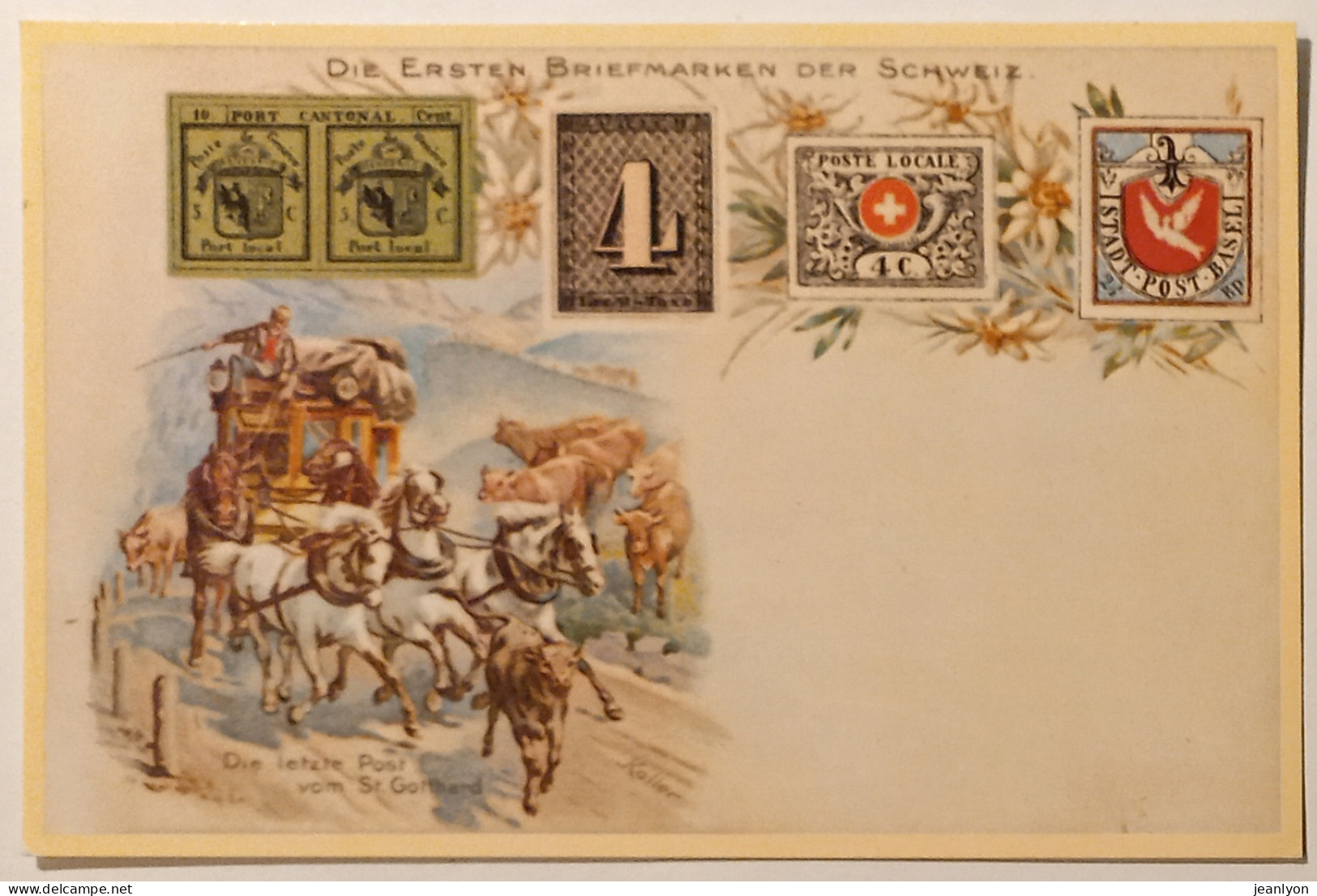 TIMBRES SUISSE / Calèche à Chevaux - Carte Postale Représentant Timbres - Briefmarken (Abbildungen)