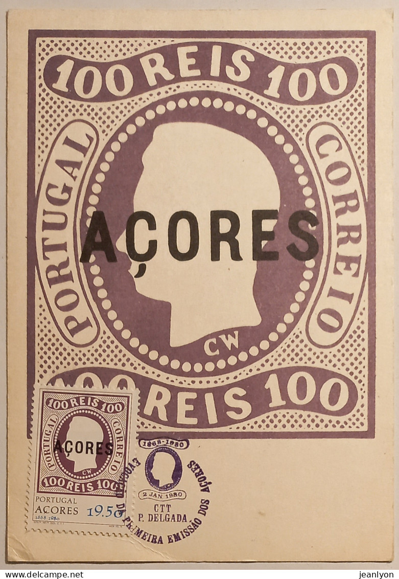 TIMBRE ACORES - PORTUGAL 100 REIS / Timbre Commémoratif 1980 - Carte Philatélique Avec Timbre Et Cachet 1er Jour - Briefmarken (Abbildungen)