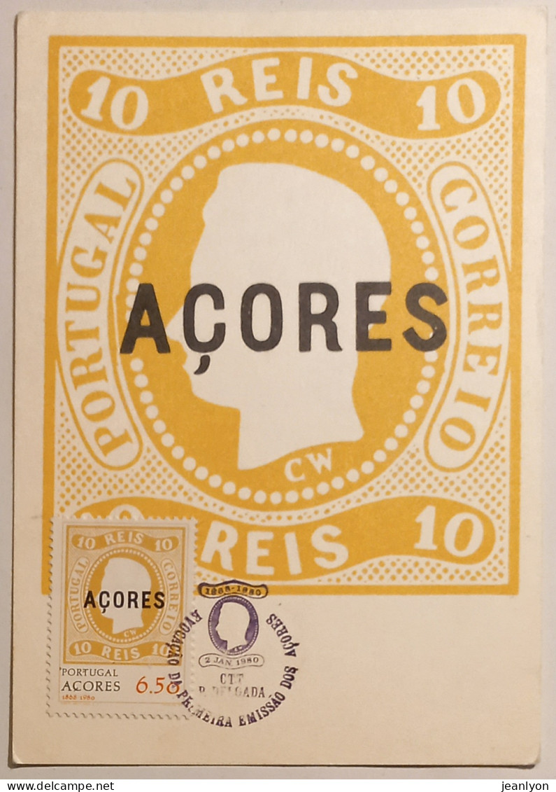 TIMBRE ACORES - PORTUGAL 10 REIS / Timbre Commémoratif 1980 - Carte Philatélique Avec Timbre Et Cachet 1er Jour - Briefmarken (Abbildungen)