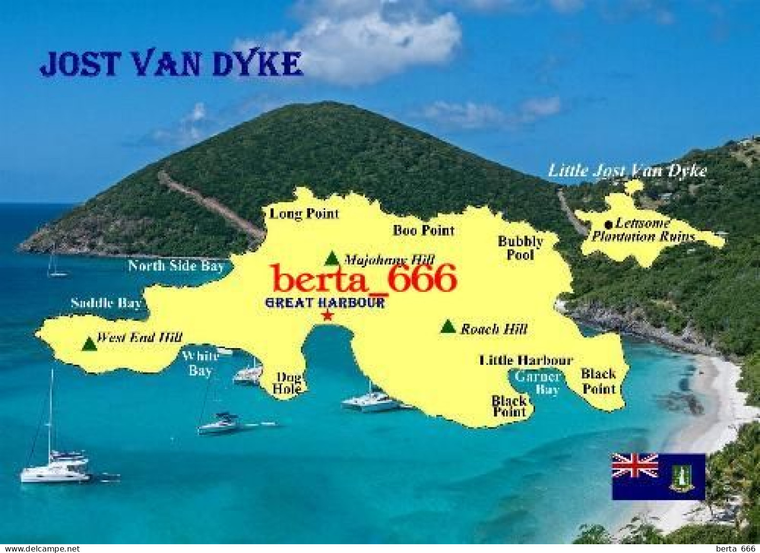 British Virgin Islands Jost Van Dyke Map New Postcard * Carte Geographique * Landkarte - Islas Vírgenes Británicas