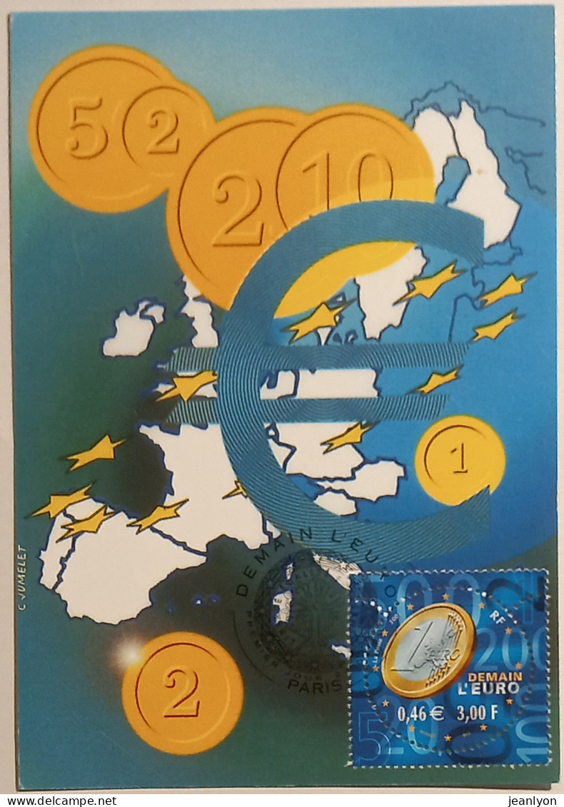 PIECE MONNAIE - EURO Avec Carte Europe - Carte Philatélique Timbre Et Cachet 1er Jour - Coins (pictures)
