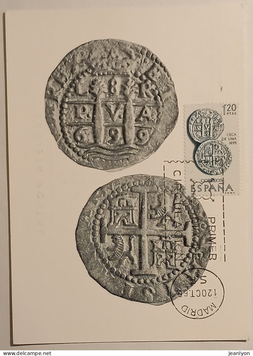 PIECE MONNAIE - ECU DE LIMA - Carte Philatélique Timbre ESPAGNE Et Cachet 1er Jour MADRID - Coins (pictures)