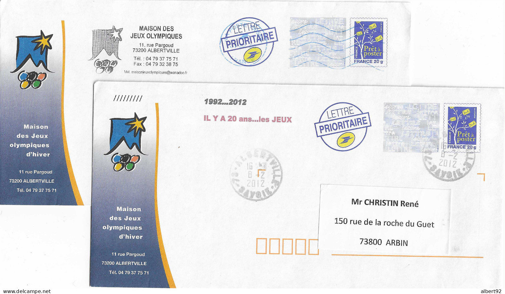 1992 / 2012 Entiers-Postaux Maison Des Jeux Olympiques D'Hiver D'Albertville - Hiver 1992: Albertville