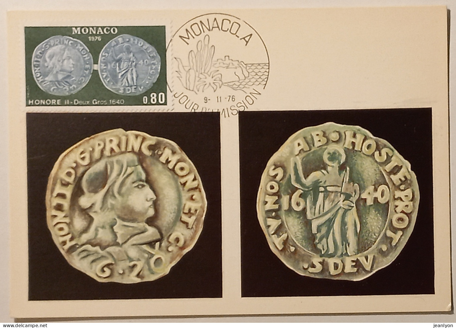 MONNAIE / PIECE HONORE II Deux Gros 1640 - Carte Philatélique Monaco Avec Timbre Et Cachet 1er Jour - Coins (pictures)