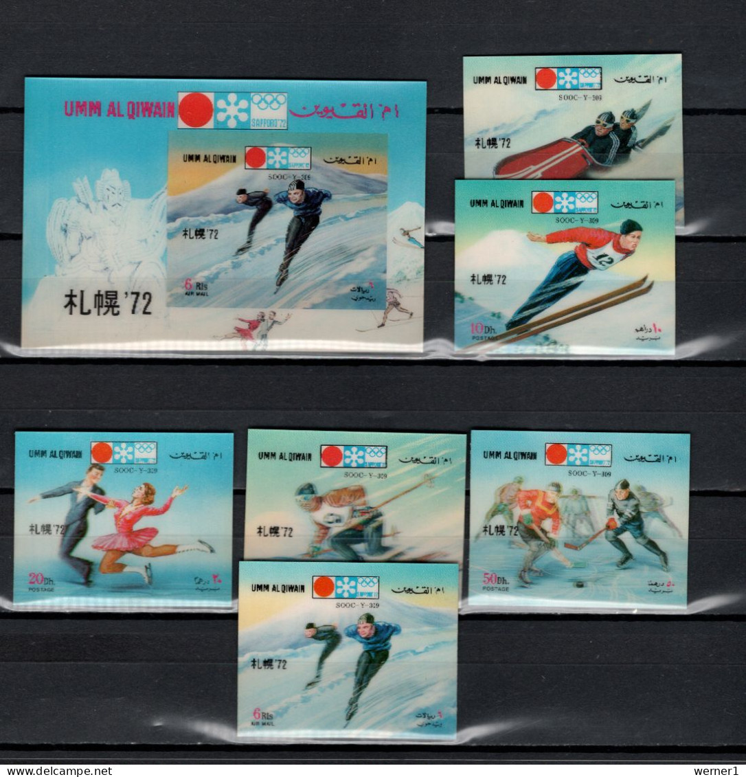 Umm Al Qiwain 1972 Olympic Games Sapporo Set Of 6 + S/s 3D Stamps MNH - Invierno 1972: Sapporo