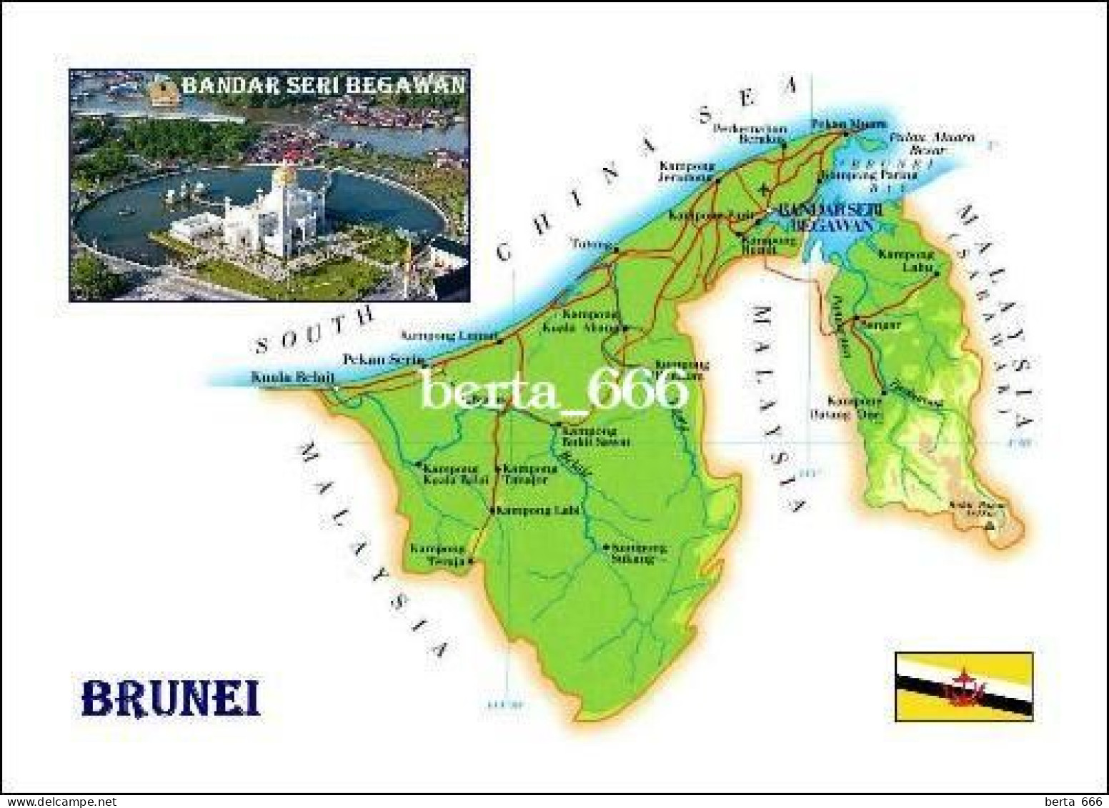 Brunei Country Map New Postcard * Carte Geographique * Landkarte - Brunei