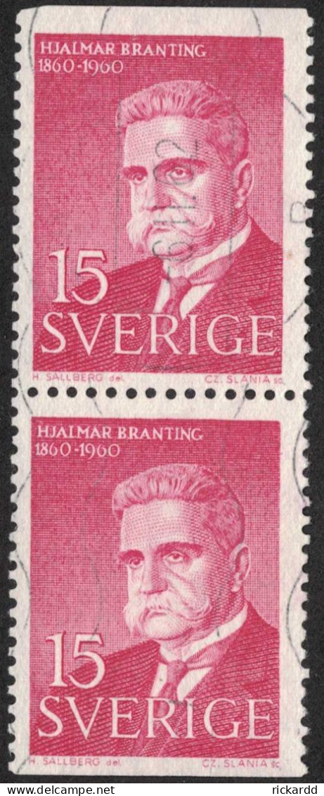 Sweden - Facit #519BB Hjalmar Branting, 15 öre Röd - Used Stamps