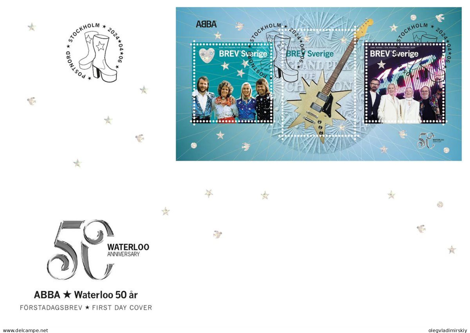 Sweden Suède Suède 2024 ABBA 50 Years Of Waterloo Set Of 3 Stamps In Block FDC - FDC