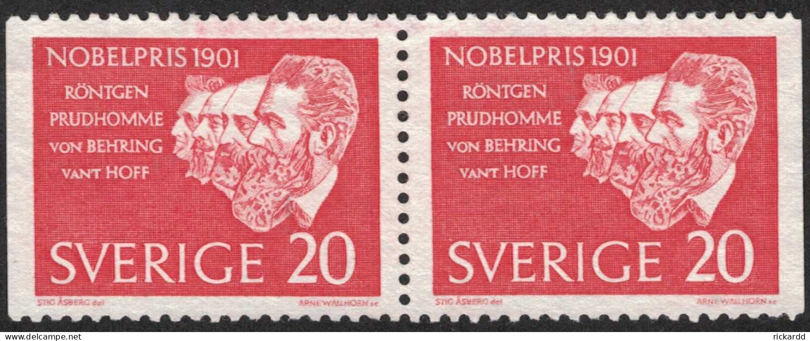 Sweden - Facit #529BB Nobelpristagare 1901, 20 öre Röd - Gebraucht